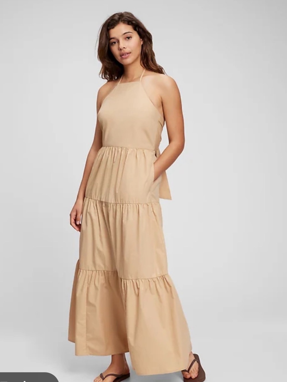 GAP New Sand Tie Halter Tiered Maxi Dress Size 6